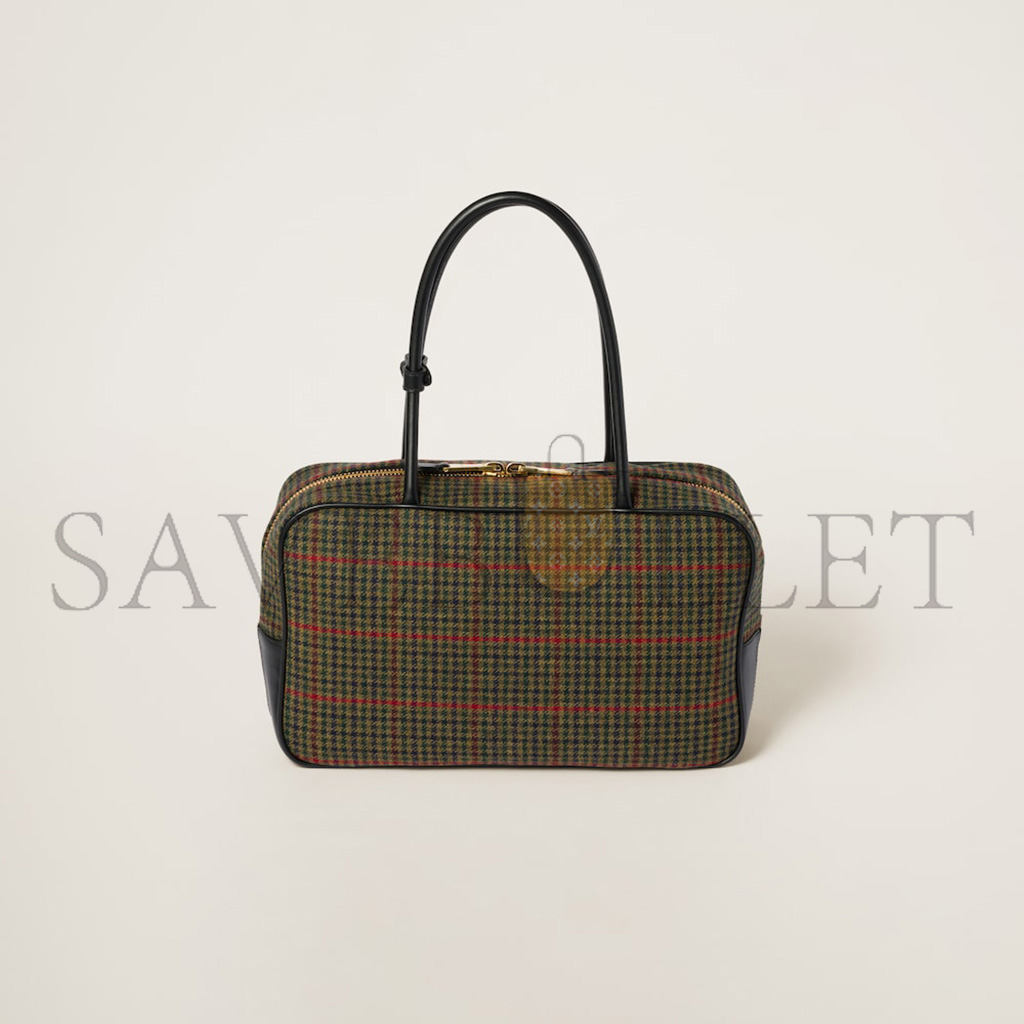 MIU MIU BEAU TARTAN TOP-HANDLE BAG WITH LEATHER DETAILS 5BB163 (34*20*10cm)